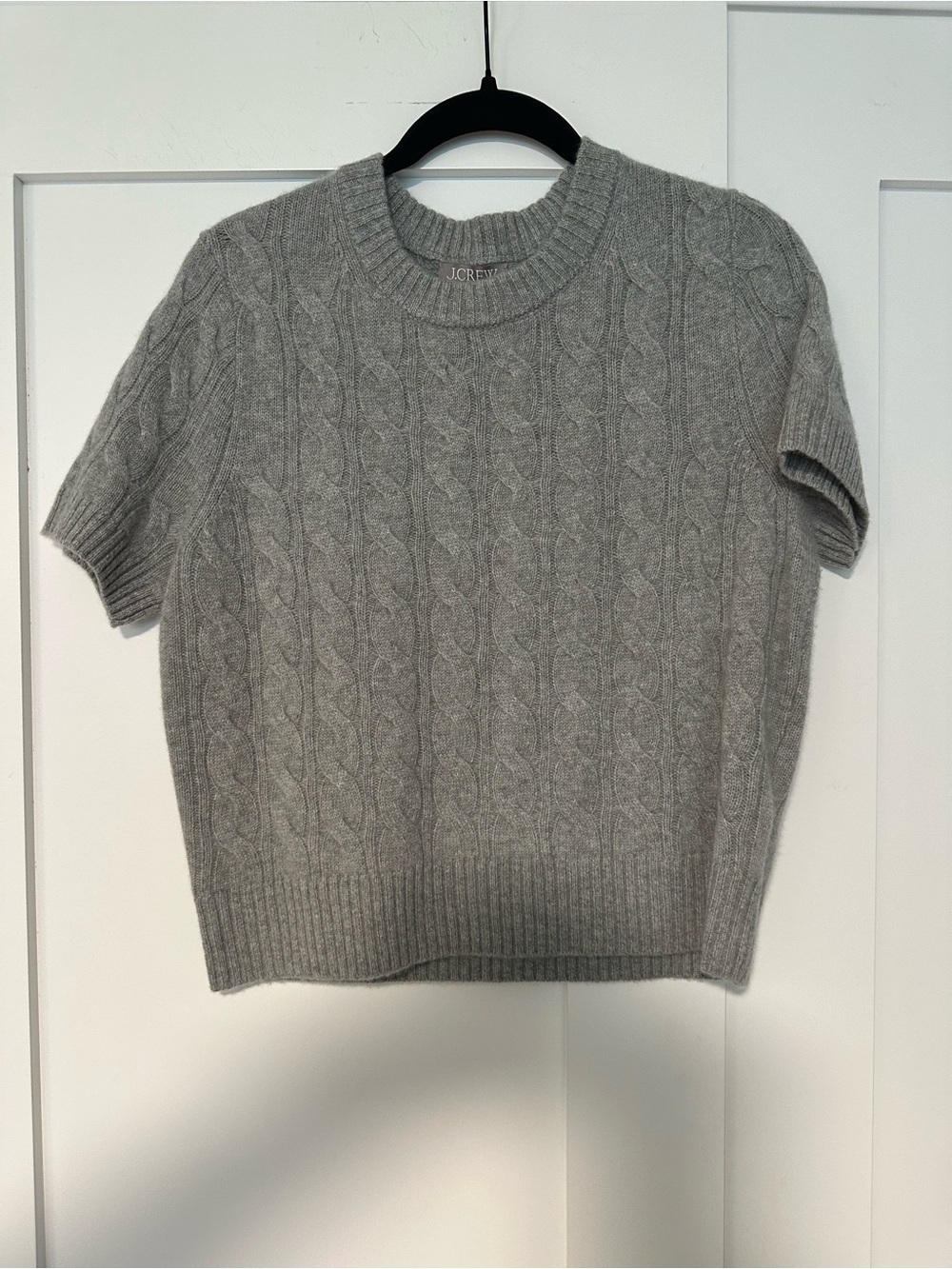 J.Crew womens Gray Cable-Knit cashmere Short-Sleeve Sweater